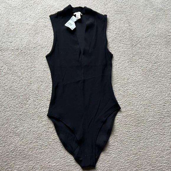 H&M TREND Black STRETCH BANDAGE BODYSUIT TOP  Tank Top Blouse Tee Sleeveless 6 - Picture 4 of 11